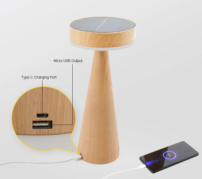 J622 Wood-Grain Rechargeable Cordless Portable LED Desk Lamp Outdoor Waterproof Solar Energy