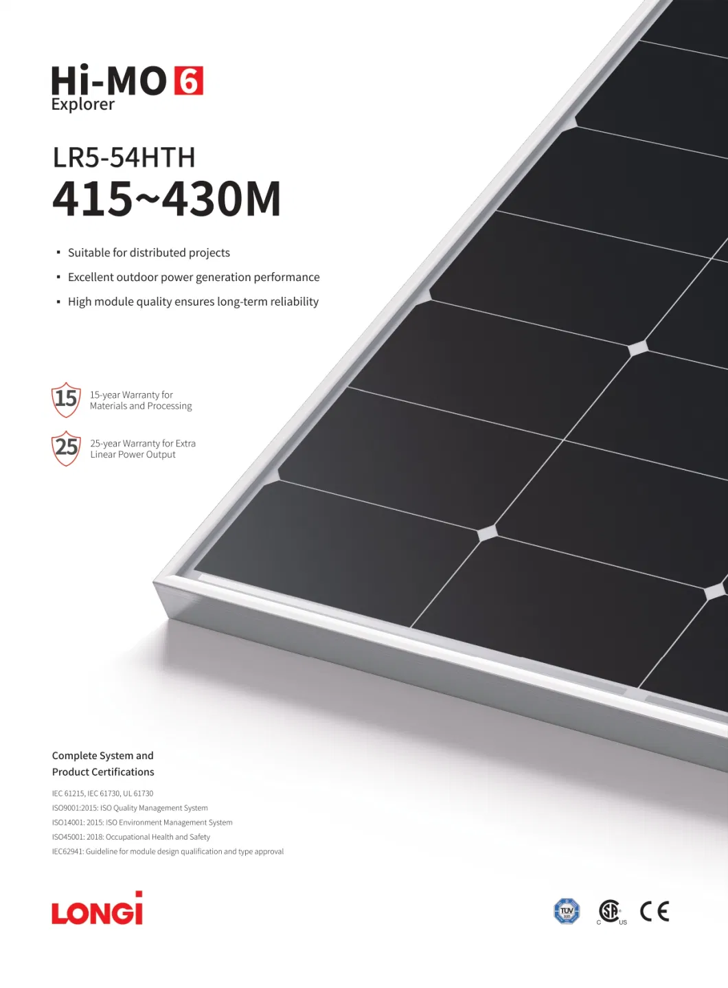 Longi New Arrival Himo-6 Black Frame 415W 420W 425W 430W Mono Half Cell Solar Panel