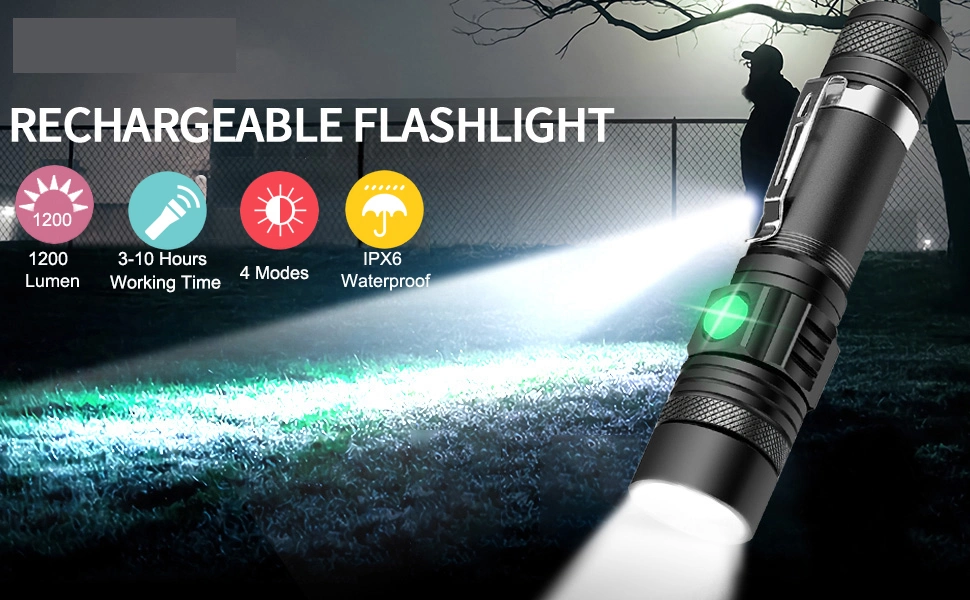 Goldmore 1200lumen USB LED Tactical Flashlight for Rechargeable Zoomable LED Flashlight